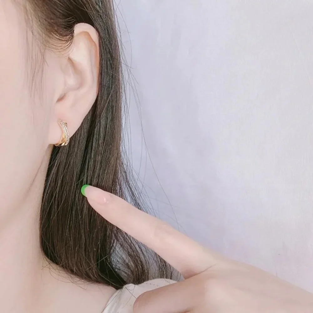 S925 Sterling Silver Earrings Inlaid Crystal Round Plating Earrings Engagement - Picture 4 of 6